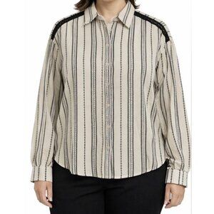 Vintage NINA KAUFMAN Womens Long Sleeve Blouse Size M Floral Embroidered Linen